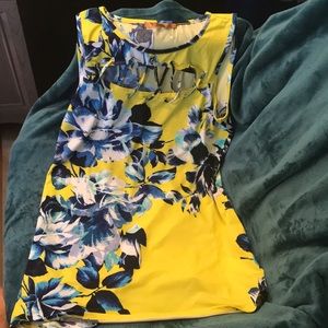 Belldini yellow & blue floral tunic tank top